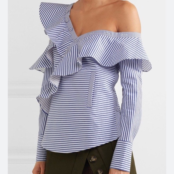Self Portrait striped asymmetrical frill shirt - Picture 1 of 7
